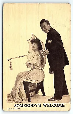 1911 Ocheyedan Iowa Art Deco Romantic Couple Parasol J.b. Janes Postcard P3705 • £12.05