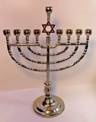 9 Branch Menorah Candle Holder Judaism Star Of David Silver Color • $14.95