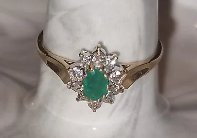 9ct Gold Emerald ? Diamond ? Halo Cluster Ring Size M 1/2 Hallmarked 375 9kt  • £80