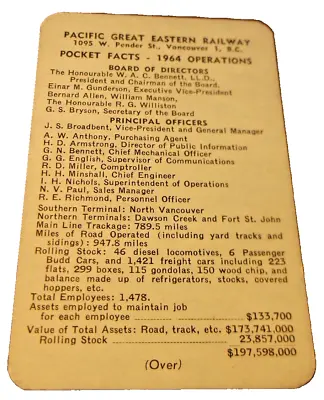 1964 Pacific Great Eastern Railway Pocket Facts • $25