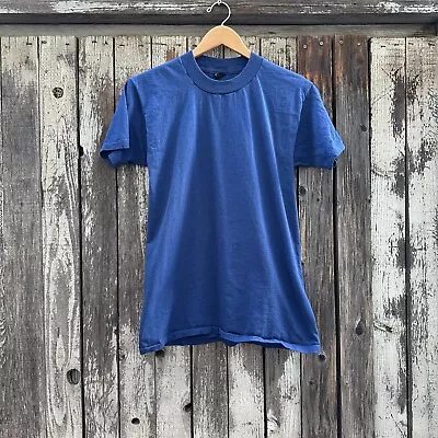 Vintage 70s Jockey Thorobred Blank Solid Blue T-Shirt Single Stitched • $29.97