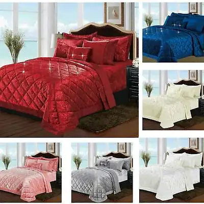 3 Piece Velvet Quilted Bedspread Throw Luxury Bedding Set Double Super King Size • £33.95