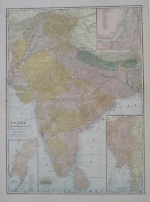 Original 1911 Map INDIA Nepal Bhutan Calcutta Bombay Burma Ceylon Kashmir Bhopal • $39.99