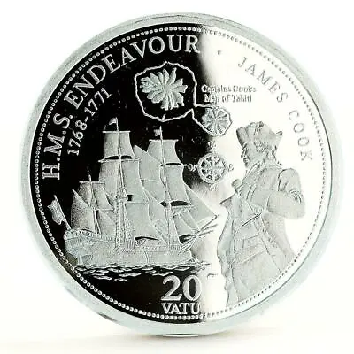 Vanuatu 20 Vatu HMS Endeavour James Cook Ship Clipper Silver Coin 2009 • $109.42
