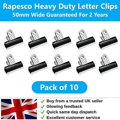 £7.95 • Buy Metal Bulldog Clips 50mm Ideal Grip For Paper Letters Stationery Filing 10 Pack