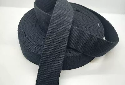 BLACK  100% Cotton Canvas Tape Webbing Bag Straps Belts Upholstery Clothing • £4.99