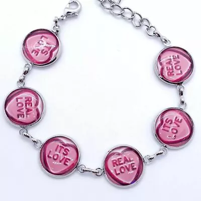 Unique REAL LOVE LOVEHEARTS BRACELET Handmade IT'S LOVE Retro COOL Pink CANDY • £9.99