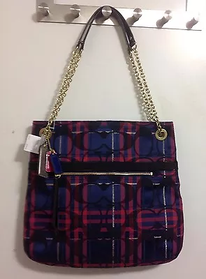 Coach Poppy Metallic Tartain Slim Chain Tote Convertible 21136Multi Color Plaid • $119