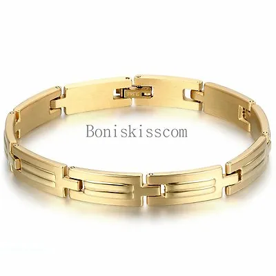 Polished Gold Tone Stainless Steel Link Men's Womens Bracelet Bangle Fashion New • $8.99