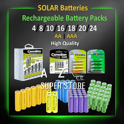 Solar Battery Pack 4 8 10 20 Rechargeable Batteries AA/AAA 600mAh 800 Lot Nimh • $2.99