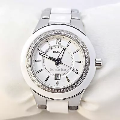 Mercedes Benz Women's White Dial Swarvoski Crystal Swiss Date 6  Watch New Batt • $244.85