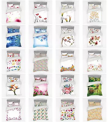 Ambesonne Flower Art Bedding Set Duvet Cover Sham Fitted Sheet In 3 Sizes • $90.99