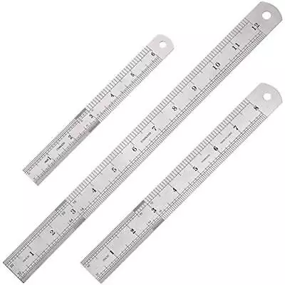 Elisel 3 PCS Stainless Steel Ruler Set With Inch And Metric Graduation 12 Inc... • $7.36