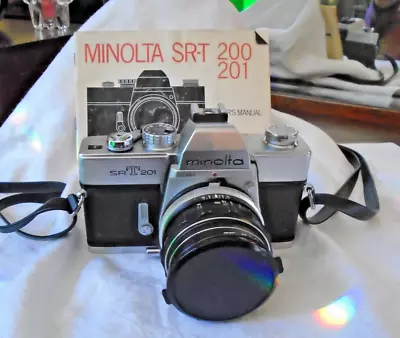 Vintage MINOLTA SRT 201 35MM FILM CAMERA W/ 55mm Lens Haze Filter Untested • $32