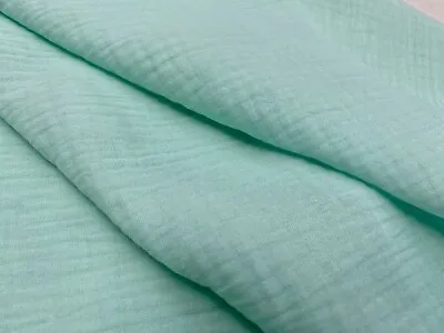 Double Gauze Cotton Muslin Fabric Soft  Baby Cloth - 140cm Wide - Mint Green • £0.99