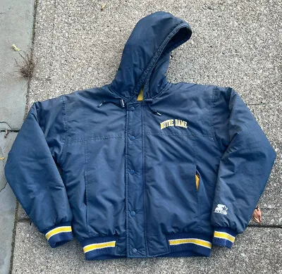 Vintage Starter Notre Dame Full Zip Jacket Youth Size Large Embroidered Hooded • $34.95