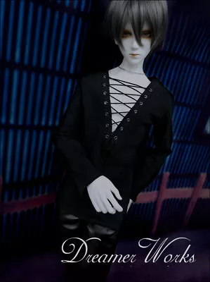 $21.68 • Buy 1/4MSD 1/3SD Uncle BJD Clothes Outfit Lace-up V-shaped Low-cut T-shirt Top Black