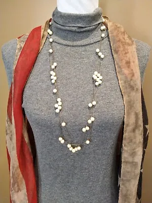 Pearl Cluster Double Strand Gold Tone Chain 17 Inches J Crew Signed • $15
