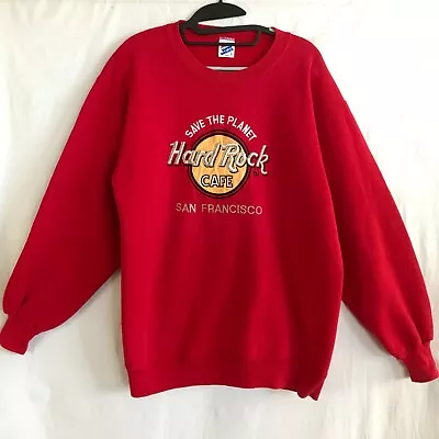 Vtg Hard Rock Cafe Sweater Men Size XL San Francisco Red Jerzees Super Sweats • $18.95