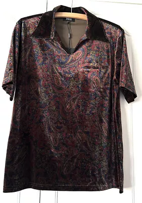 Phix 60's Paisley Velvet Polo Shirt Multi Colour BNWT Open Collar • $73.36