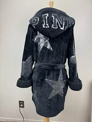 HTF Victoria Secret Pink Bling Sequin Star Robe Silver Stars Sequin Bathrobe M/L • $139