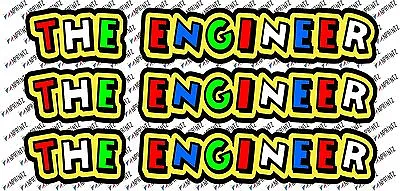 Valentino Rossi Style Text -  THE ENGINEER   X 3  Stickers / Decals  - 5in X 1in • £3.98