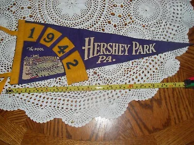 VTG 1942 Hershey Park Pendant Souvenir Blue & Gold PA The Pool Amusement Banner • $9.99