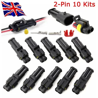 10 Kit 2-Pin Way Car Motorcycle Sealed Waterproof Electrical Wire Connector Plug • £5.49