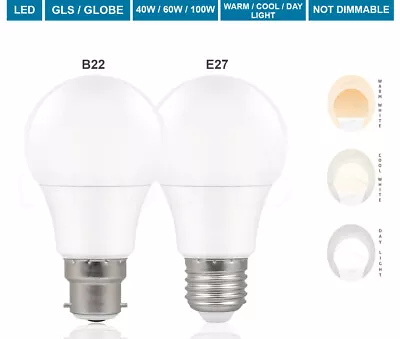 Energy Saver LED GLS Bulbs 40w 60W 100 WATT BC B22 ES E27 Bayonet Edison Screw • £35.99