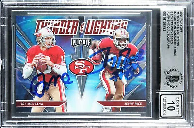 49ers Joe Montana & Jerry Rice Signed 2021 Playoff T&L #7 Card Auto 10! BAS Slab • $389.99