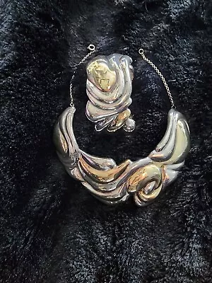 Vintage Designer YAACOV HELLER  925 Silver & Gold SWIRL DESIGN ENSEMBLE • $1195