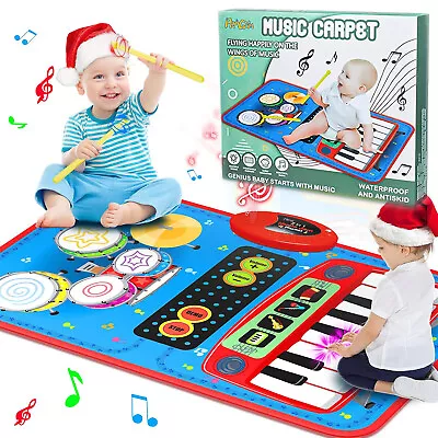 2-in-1 Musical Mat Baby Toys For 1-5 Year Old Toddler Piano Keyboard & Drum Set • $23.89