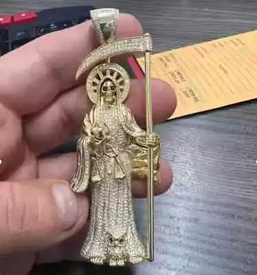 2.50Ct Round Cut Moissanite Men's Santa Muerte Pendant 14K Yellow Gold Plated • $224.50