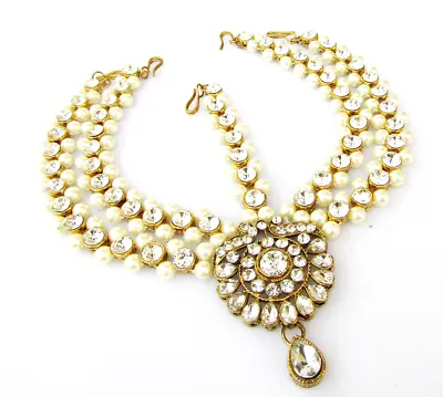 Ethnic Kundan Pearl Matha Patti Bollywood Women Bridal Indian Head Jewelry Eed1 • $27.62