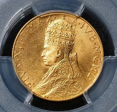 1940 Vatican City Pius XII. Gold 100 Lire Coin Set W.Box & 4 Coins! PCGS MS65! • $895