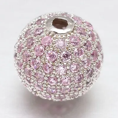 5 Pcs CZ Brass Micro Pave Cubic Zirconia Round Ball Loose Beads Crafts Pink 8mm • $14.71