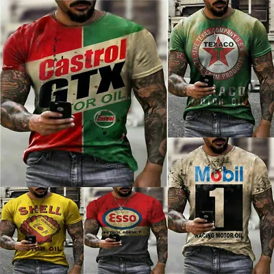 Mens Fashion Vintage T-shirt Classic Shirt Retro Oil Racing Cool Tees 2024 Hot • £13.90