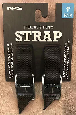 Pair Of NRS 1ft Heavy Duty (1” Wide) Tie-Down Straps. 1500lbs Iconic Black. • $13.55