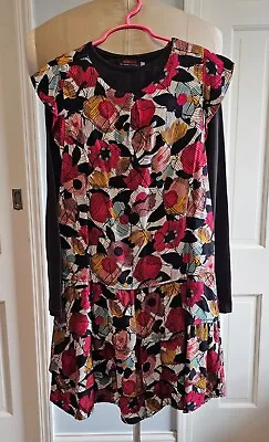 Catamini Girls Floral Tiered Cap Sleeve Dress L/S Top Set Brown Pink Size 10 140 • $29.99