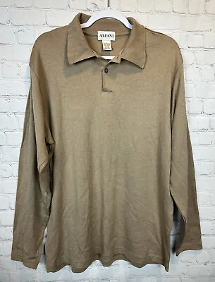 Alfani Brown Long Sleeve Cotton Polo Shirt Sz L GUC • $10.80