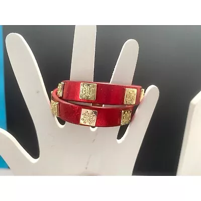 Rustic Cuff RC MACY Red Metallic Double Wrap Bracelet Gold Snap Closure • $11.99