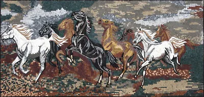 AN119 84.65 ×39.37  Horses Landscape Marble Mosaic Art • $3089