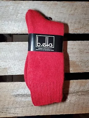 B. Ella Ladies 41% Angora Blend Plush Crew Socks Red • $18