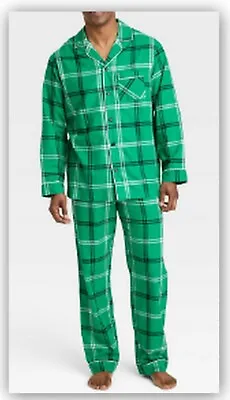 Mens GREEN Plaid Cotton Flannel Pajama Sets M L XXL - Wondershop No Pockets • $18.95