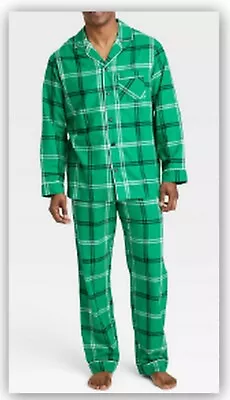 Mens GREEN Plaid Cotton Flannel Pajama Sets S M L XL XXL - Wondershop No Pockets • $18.95