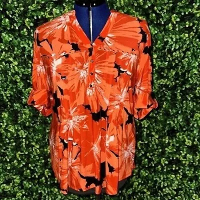 Cocomo Woman Size 3X Artsy Orange Watercolor Floral Colorful Popover Tunic NEW • $29.99