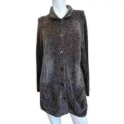 Margaret O' Leary Brown Gray Buttoned  Chenille Cardigan Sz 3=XL • $68.99