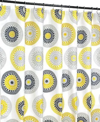 Modern Grey Yellow Circle Medallion Fabric Shower Curtain For Bathroom • $17.99