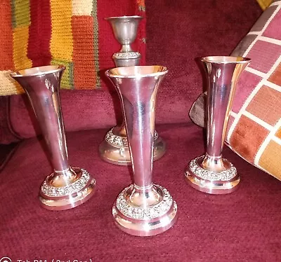 Ianthe Of England Silver Plated Vintage Flower Bud Vases X3 And Candle Stick • £4.99
