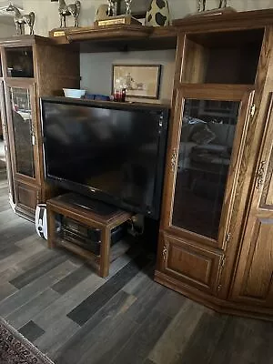 Entertainment Center - Solid Wood Oak - Large With Glass Doors And Shelves • $350